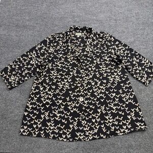 Niche Nilgun Derman Womens Small Black Hearts All Over Shirt Top Button Blouse